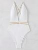 Women's Clothing European American Style Women's One Piece Swimsuit Solid Color Backless Deep V Neck Tie Up Sexy Beach Swimwear Fashionable_ecoleips.com