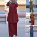 2025 Spring Autumn Two-Piece Set Women's Long Sleeve Shirt Wide Muslim Fashion Style Plus Size Loose Pants_ecoleips.com