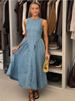 Women's Slim Fit Denim Dress - French Style Washed Suspender Sleeveless Dress_ecoleips.com