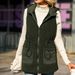 Women's hooded sleeveless zipper mid-length solid color fleece vest with adjustable waist_ecoleips.com