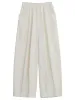 CHIC VEN Women White Pants Solid Casual Elastic Waist High Waisted Pleated Wide Leg Female Trousers Fold Summer 2025 Clothing_ecoleips.com