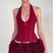 Women's Clothing Summer New Arrival Women's Strappy V Neck Halter Top Backless Slim Fit Waist Defining Celebrity Style Sexy_ecoleips.com