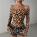 European And American Cross-border 2026 New Off-shoulder Long-sleeve T-shirt Leopard Print Mesh Top Sexy Hot Girl_ecoleips.com