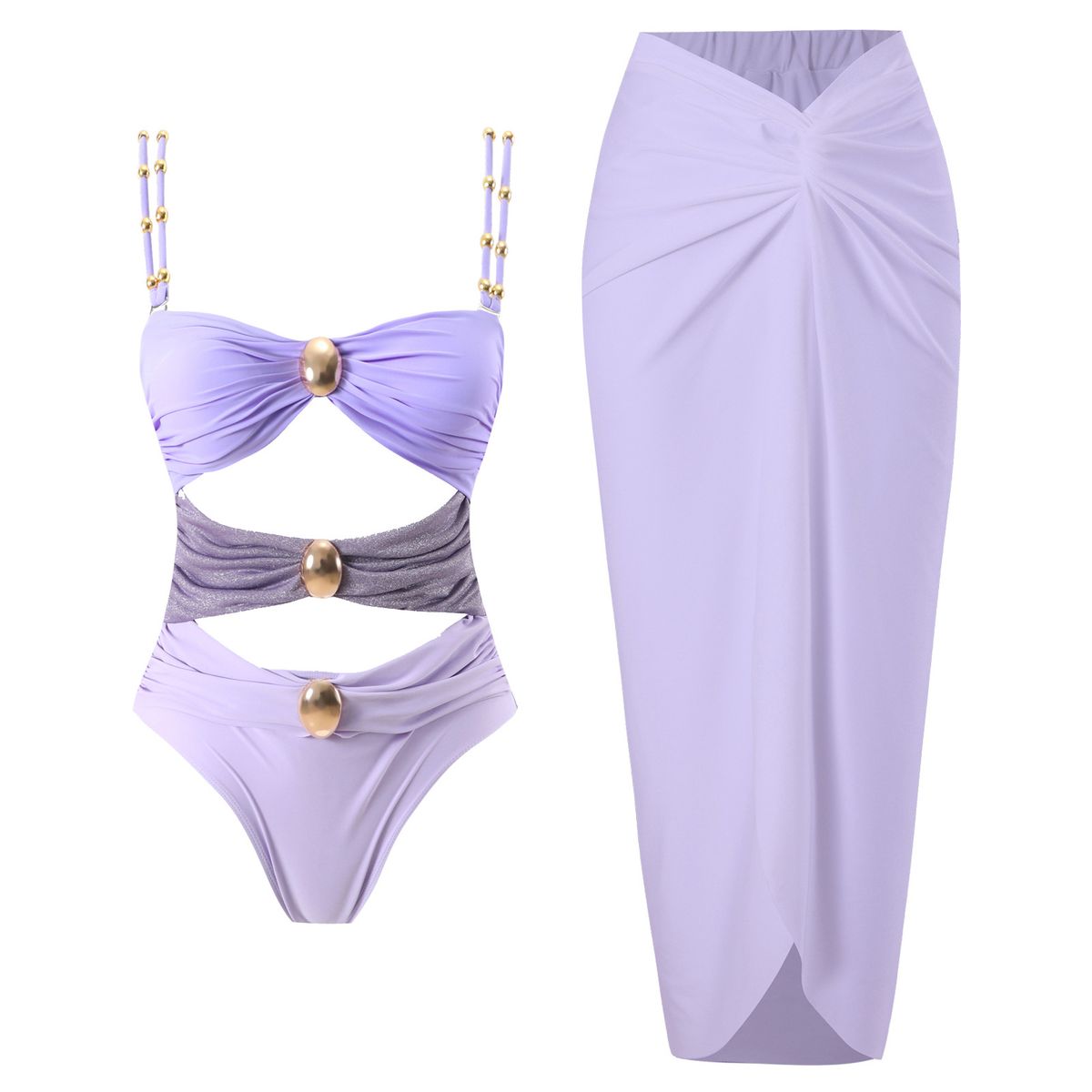 Women's Clothing Retro Color Matching Metal Buckle One-piece Swimsuit Suit Swimsuit_ecoleips.com