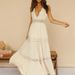 Women's Clothing New Fashion Lace V Neck Temperament Commuting Mid Waist Solid Color Chest Wrap Mid Length Dress_ecoleips.com