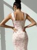 Midi Dress Spring Summer Women Pink Floral Square Neck Sleeveless Mermaid Hem Bodycon Elegant Romantic Party Date Vacation Dress_ecoleips.com