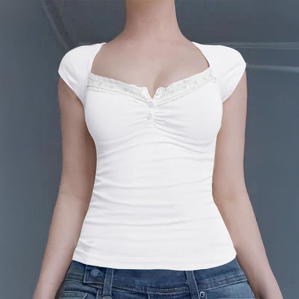 DiYun 2025 Spring/Summer European And American Y2K Sexy Slim-Fit Knitted Lace Short-Sleeve Women's_ecoleips.com