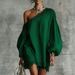 Women's Clothing Summer Lace Trim Off-Shoulder Long Sleeve Casual Top Solid Color_ecoleips.com