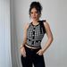 Women's Houndstooth Halter Neck Cami Top Black Stretchy Sleeveless Crop Vest Bodycon Silhouette_ecoleips.com