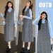 Autumn New Korean Fashion Gray Three-Dimensional Bow Wool Maternity Dress_ecoleips.com