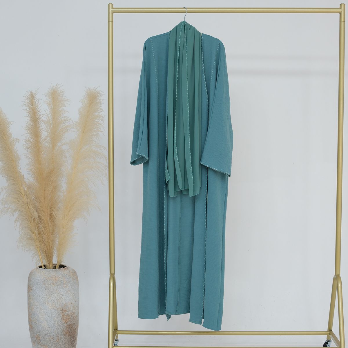 Loriya 2025 Fashion Dubai Turkey Elegant Cardigan And Headscarf Two-Piece Set LR825_ecoleips.com