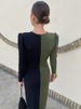JULISSA MO Patchwork Long Sleeve Slit Women Maxi Dress Green Deep V-neck Ruched Autumn Winter Skinny Elegant Party Evening Dress_ecoleips.com