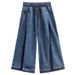 American Street Style Pleated Washed Color-Block Jeans For Women, Autumn New Loose Fashionable Casual Wide-Leg Pants_ecoleips.com