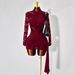 Women's Solid Color Semi High Neck Knitted Lace Patchwork Bodycon Dress Tight Fit Casual Dress_ecoleips.com