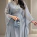 Modest Abaya Dress Plus Size Rhinestone Decorated Sheer Batwing Sleeve Long Robe For Women Middle Eastern Style Luxurious Polyester Dress_ecoleips.com