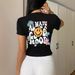 Women's Clothing Women's Round Neck Short Sleeve Cropped Top Butterfly Flower Smiley Face Print Casual Simple Enjoyment Custom Made_ecoleips.com