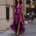 Elegant V-Neck Asymmetrical Dress With Flounce Hem – Breathable Stretch Polyester Midi Dress (XS-XXXL, 8 Colors)_ecoleips.com