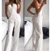 Women's spring and summer solid color splicing slim fit one-piece sleeveless long-sleeved one-shoulder jumpsuit_ecoleips.com