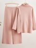 Winter Knit Turtleneck Sweater & Wide-Leg Pants Set – Button Detail Casual Outfit, Pure Color Comfortable Two-Piece For Women_ecoleips.com