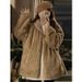 Women's Fleece Lined Winter Coat With Hood - Soft Teddy Sherpa Jacket For Cold Weather, Warm Thickened Polyester Outerwear For Casual Outfits_ecoleips.com