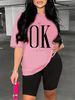 Summer Women's Casual Fashion It's OK Don't Worry Letter Printed Loose T-shirt Shorts Two-piece Sportswear Suitable For Daily Wear-133_ecoleips.com