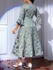 Plus Size Women's Floral Jacquard Round Neck Wide Sleeve Elegant Midi Dress_ecoleips.com
