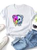 Women Crew Neck Short Sleeve T Shirt Drip Split Bear Graphic Tee Harajuku Punk Grunge Y2K Loose Casual Streetwear Summer Tops_ecoleips.com