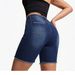 Summer Dark Washed Women's Denim Shorts Mid Rise Slim Fit Frayed Edge Versatile Five Point Style For Women_ecoleips.com
