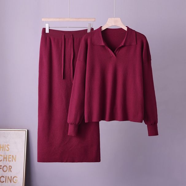plus Size Sweater Two Piece Set New 2026 Export Style Knitted Polo Collar Loose Fit Casual And Stylish Women's Clothing for Autumn And Winter_ecoleips.com
