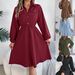 Women's Casual Button-Up Long Sleeve Shirt Dress Tie Waist Fitted Spring/Summer Thin Clothing_ecoleips.com
