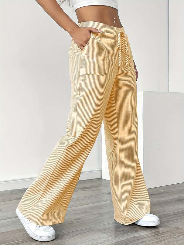 Striped Trousers For Women Casual Versatile Street Style Loose Wide Leg_ecoleips.com
