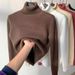 Women's High Neck Fleece Sweater - Winter Warm Tops, Thickened All-in-One Thermal Shirt For Autumn & Winter (Plum/Black/Dark Blue)_ecoleips.com