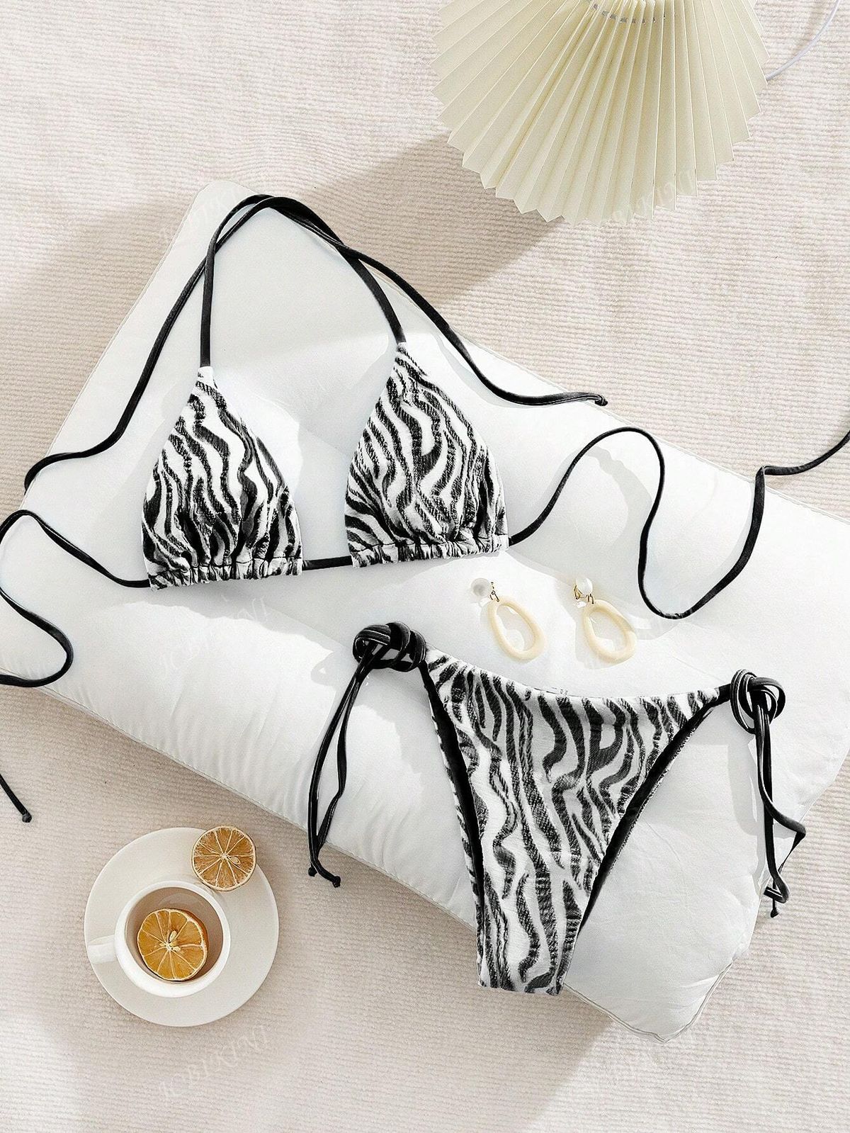 Women's Hydrographic Print Bikini Set – Adjustable Tie-Front Swimwear With Removable Padding (3 Colors, S-Xl) – Quick-Dry & Upf 30+_ecoleips.com