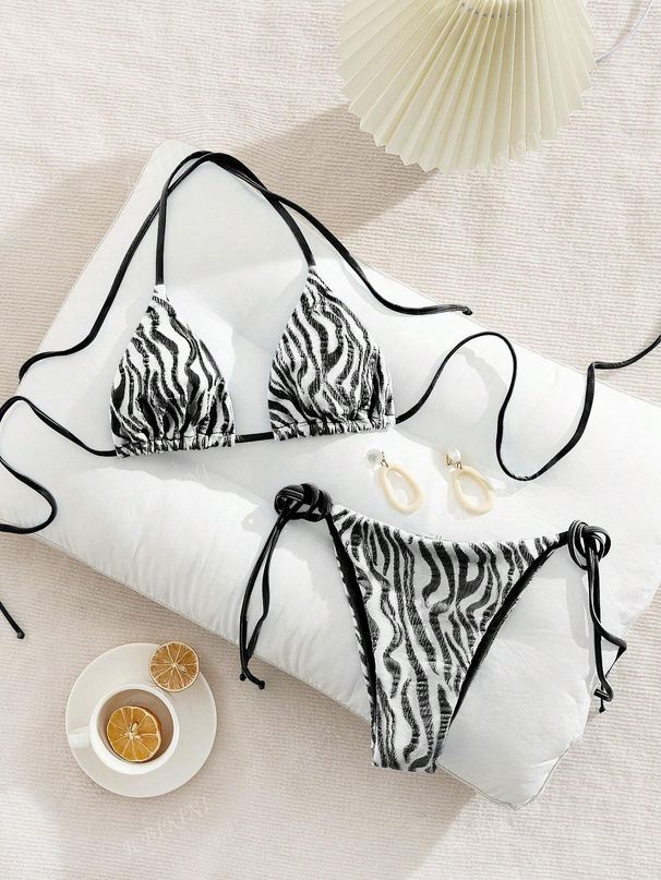 Women's Hydrographic Print Bikini Set – Adjustable Tie-Front Swimwear With Removable Padding (3 Colors, S-Xl) – Quick-Dry & Upf 30+_ecoleips.com