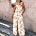 Women's Clothing Summer Suspenders Plant Contrasting Color Prints Casual Temperament Commuting Wide Leg Jumpsuit_ecoleips.com
