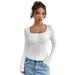 Voya Women's Clothing European And American Women's Clothing 2026 Spring-summer New Slim-fit Square-neck Long-sleeve T-shirt,_ecoleips.com