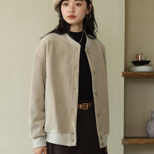 Autumn Winter Solid Color Fleece Button Cardigan Women Korean Style Warm Long Sleeve Top Versatile Slim Fit Casual_ecoleips.com