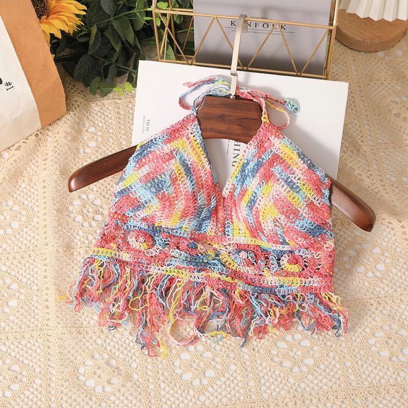 Women's Clothing Padded Halter Neck Small Vest With Inner Straps Off Shoulder Backless Hollow Tube Top Embroidered Vest_ecoleips.com