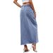 Women's Distressed Denim Maxi Skirt - Asymmetrical Hem & High Slit Summer Long Skirt_ecoleips.com