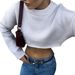 Women's Cropped Knit Sweater - Soft Cotton Blend High Waist Long Sleeve Top For Fall, Streetwear Chic, Casual & Party Wear_ecoleips.com