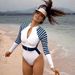Aria Basics New Long-sleeve Surfing Suit For Women, Striped Swimsuit, Diving Suit, Color-blocked Swimwear, Cross-border European And_ecoleips.com