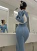 Tossy Autumn Fashion Slim Long Dress Female Knitwear Slim High Waist Patchwork Long Sleeve Elegant Party Dress Ladies Knit Dress_ecoleips.com