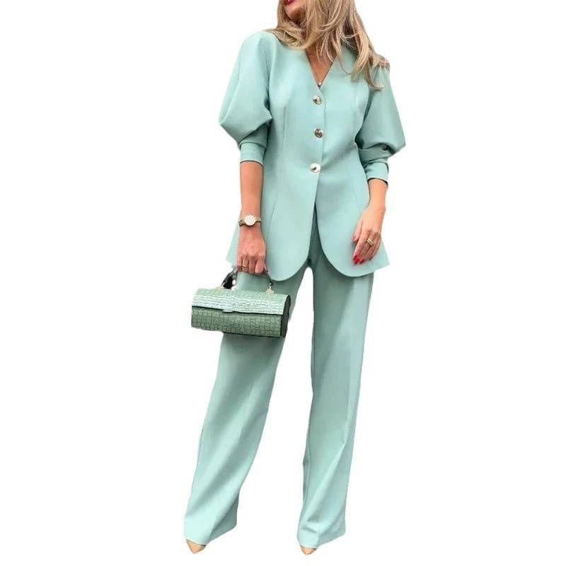 Women's Clothing fashion solid color lantern sleeve loose suit temperament commuting suit_ecoleips.com