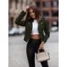 Women's Clothing popular zipper short jacket diagonal zipper buckskin top_ecoleips.com