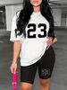 Summer Women's Casual Fashion 23 Letter Graphic Print Loose T-shirt Shorts Two-piece Set Sportswear Suitable For Daily Wear-144_ecoleips.com