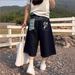 Women's Clothing Women's Korean Cow Trendy Wide Leg Cropped Jeans Washed Retro Old Blue Embroidered Loose Fit Denim_ecoleips.com