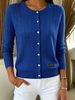 Cobalt Blue Cable Pit Rib Knit Cardigan, Loose Lightweight Breathable Soft Skin-touch Button Long Sleeve Jacket_ecoleips.com