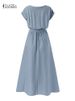 2025 ZANZEA Women Fashion Short Sleeve Dress Summer Elegant Party Vestidos Casual Mid-calf Sundress Femme Vintage OL Robe Kaftan_ecoleips.com