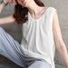Elegant Women's Pure Linen Vest Sleeveless round Neck Camisole with Front Pleated Design Solid Color High Quality_ecoleips.com
