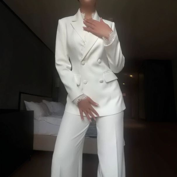 Autumn Neat Chic Women's Long Sleeved Blazer And Straight Leg Pants Two Piece Set European American Style Clothing_ecoleips.com